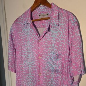 All Saints Pink and Light Blue Leopard-Print Short Sleeve Shirt